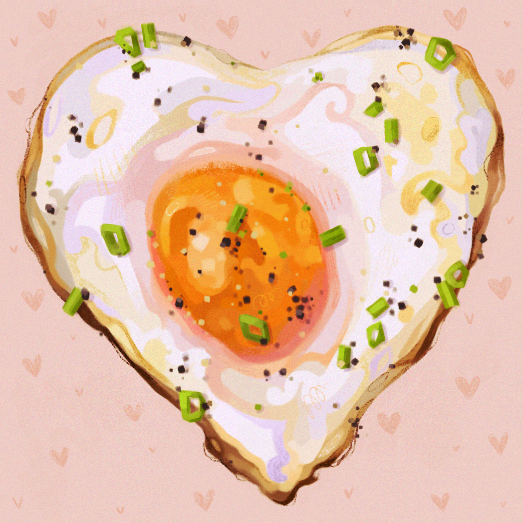 breakfast, close-up, commentary, egg, egg_(food), english_commentary, film_grain, food