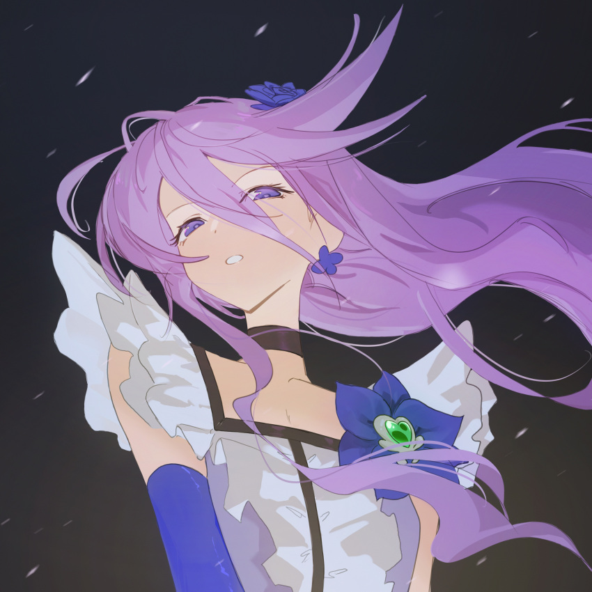 1girl, absurdres, blue_gloves, brooch, cure_moonlight, dress, earrings, elbow_gloves