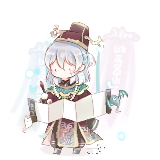 1boy, aqua_collar, bead_necklace, beads, black_eyes, black_pants, boots, calligraphy_brush