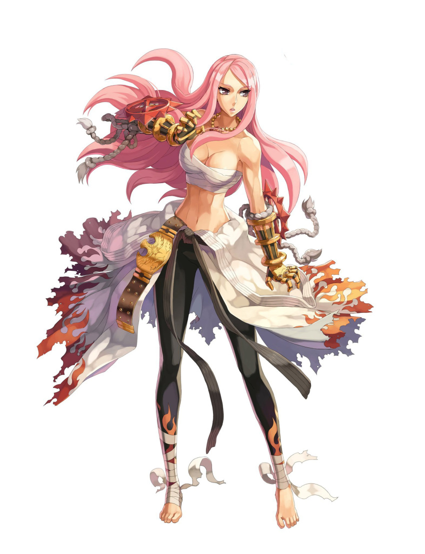 bandage, bandages, belt, breasts, cleavage, feet, gauntlets, highres