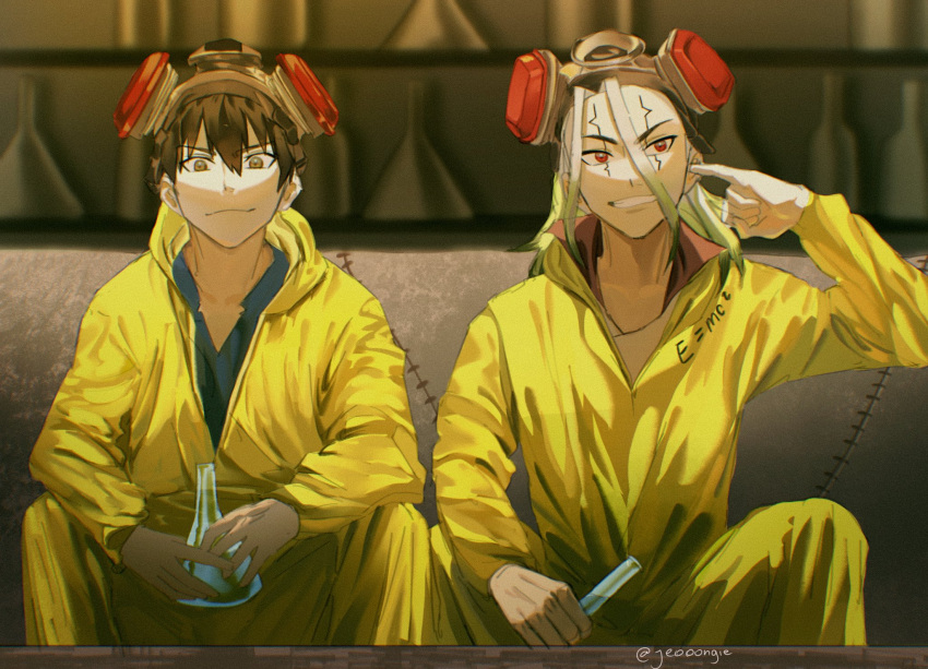 2boys, breaking_bad, chrome_(dr._stone), cosplay, dr._stone, erlenmeyer_flask, flask, friends