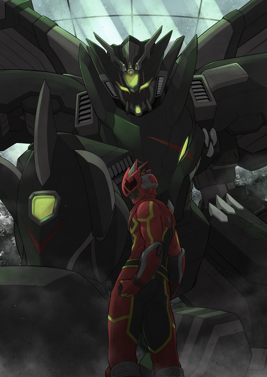 1boy, absurdres, armor, asagaki_toogo, bodysuit, clenched_hand, helmet, highres