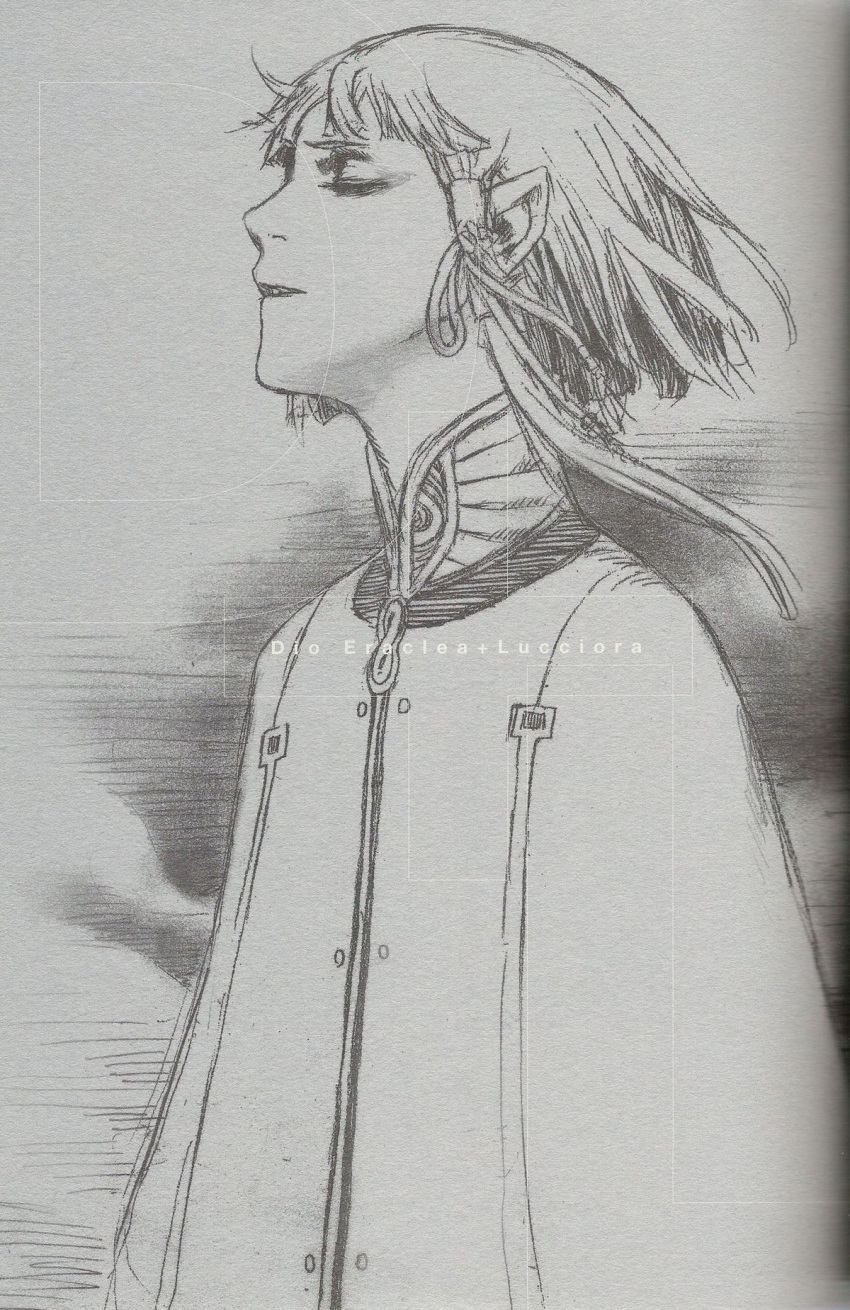 asymmetrical_hair, dio_eraclea, dio_eracles, highres, last_exile, male, monochrome, murata_renji