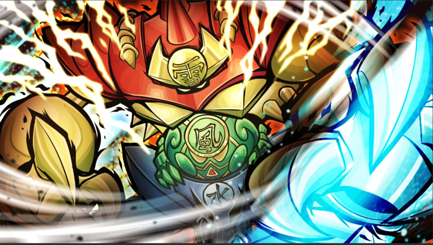 claws, duel_monster, gate_guardian, incoming_attack, krausarts, lightning, looking_at_viewer, monster
