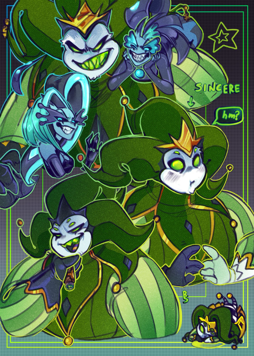 1boy, 2girls, demon_boy, demon_horns, evil_grin, evil_smile, extra_eyes, glam_(helluva_boss)