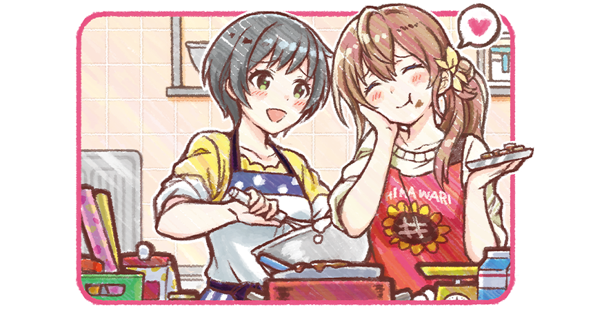 2girls, :d, :t, ^_^, arihara_tsubasa, black_hair, blush, border