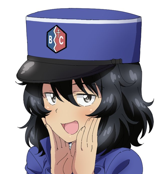 1girl, andou_(girls_und_panzer), bc_freedom_(emblem), bc_freedom_military_uniform, blue_hat, blue_jacket, blue_vest, blush