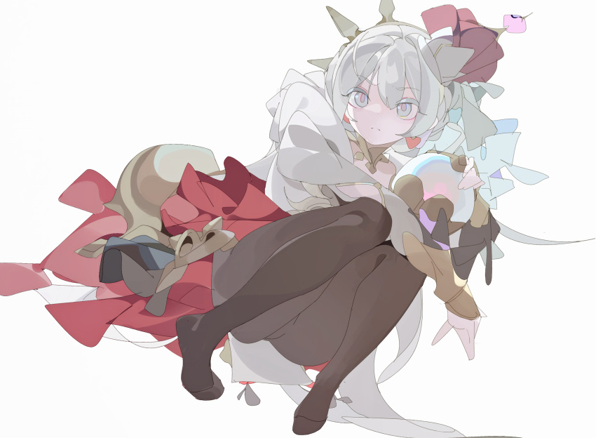 1girl, black_pantyhose, closed_mouth, crown, dress, duel_monster, earrings, heart