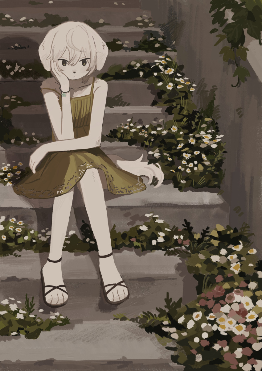 1girl, absurdres, animal_ears, anklet, body_fur, bracelet, dog_ears, dog_girl
