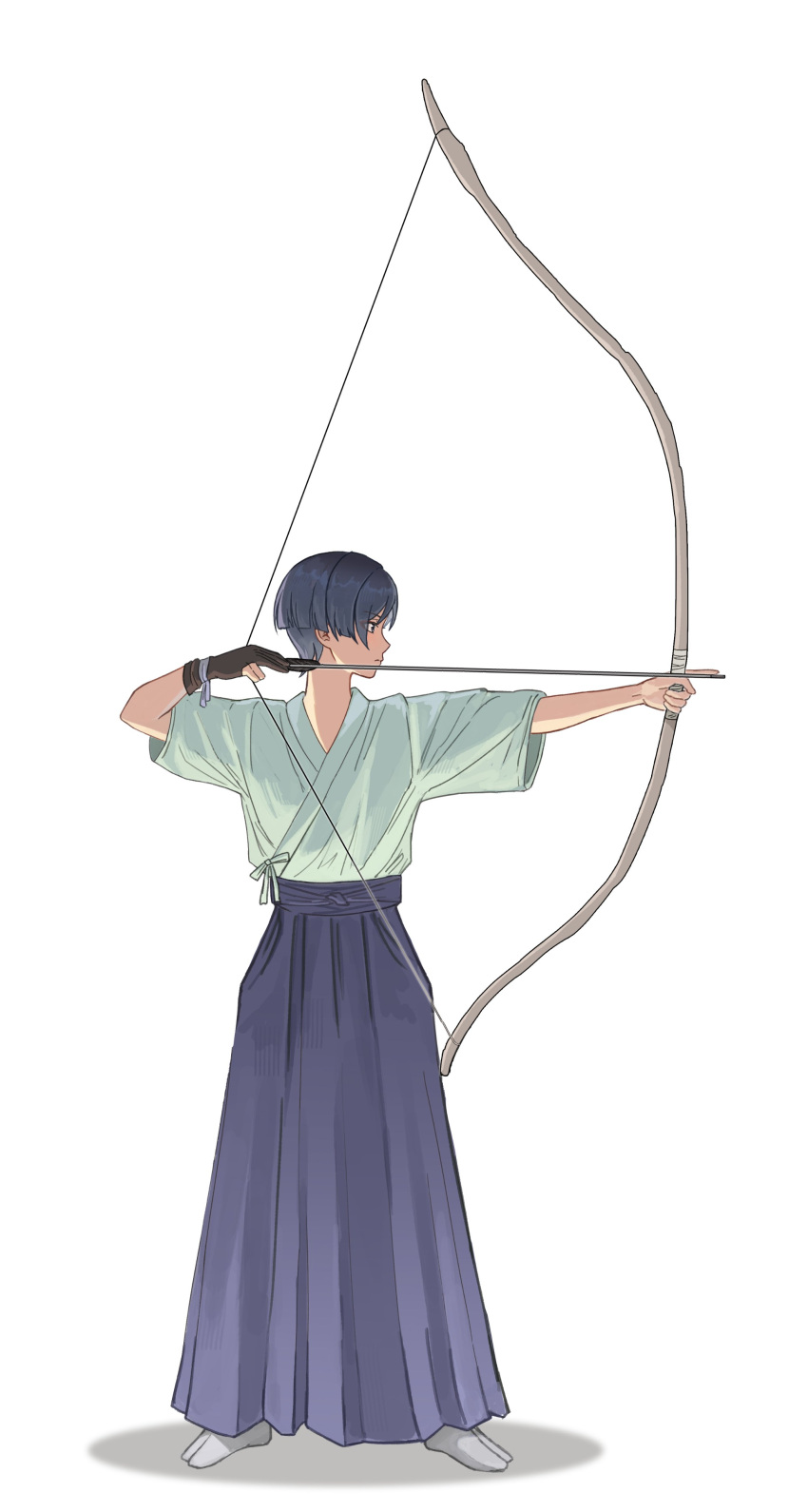 1boy, absurdres, aiming, alternate_costume, archery, arrow_(projectile), black_eyes, black_hair