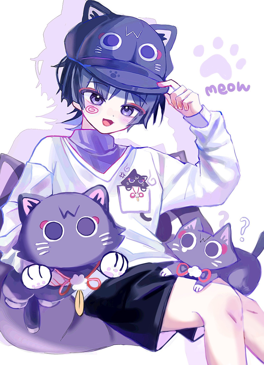 1boy, :3, ?, alternate_costume, anger_vein, animal_hat, animalization, arm_up