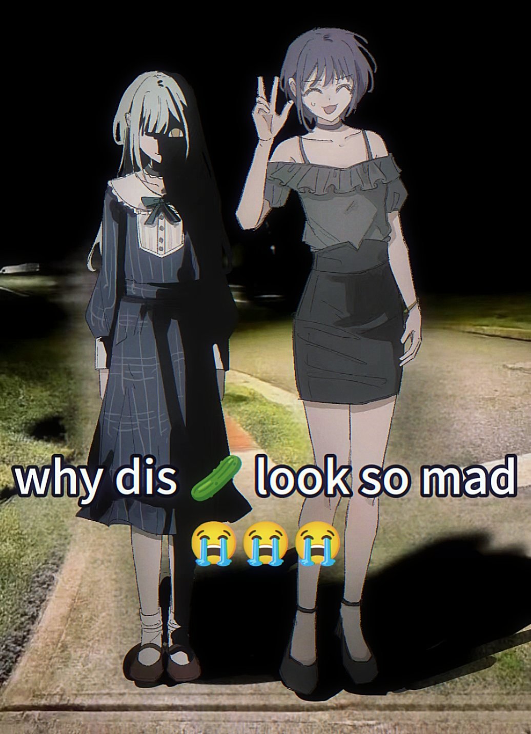 2girls, :3, bang_dream!, bang_dream!_it's_mygo!!!!!, black_choker, black_skirt, blue_dress, chara_tomato52