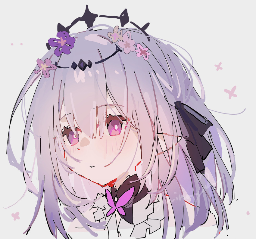 1girl, absurdres, black_choker, black_crown, black_ribbon, blush, butterfly_choker, castorice_(honkai:_star_rail)