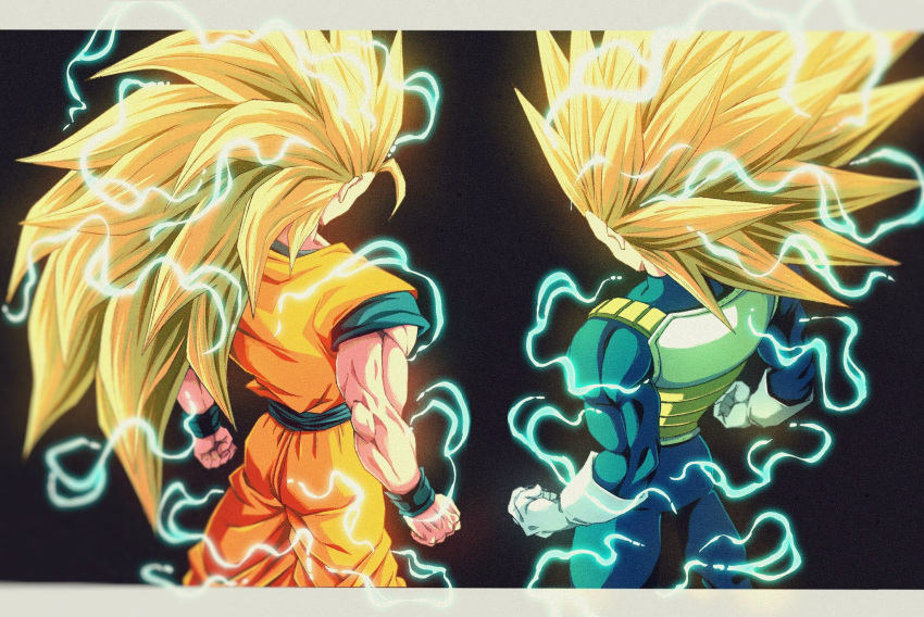 2boys, blonde_hair, bure_(fantasticyouth7), dragon_ball, dragon_ball_daima, electricity, highres, long_hair