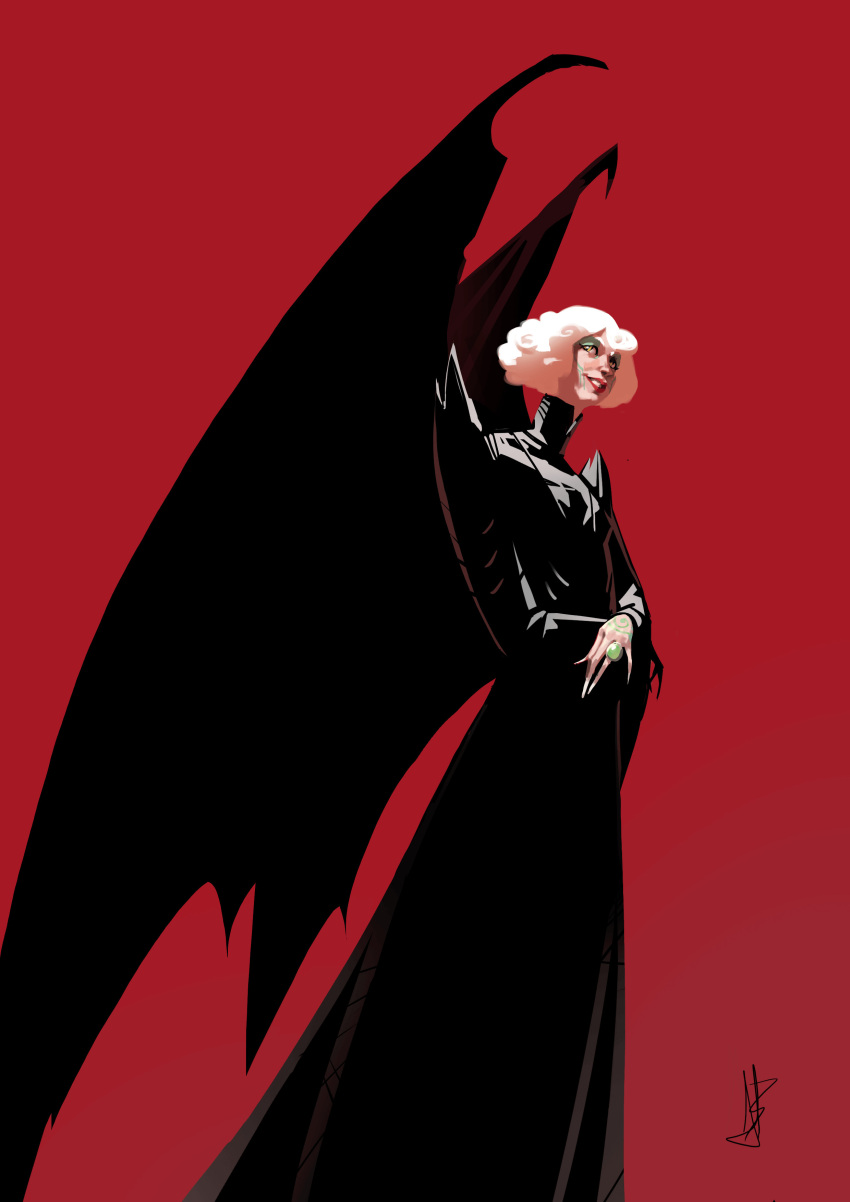 1girl, absurdres, alessiobertolinicreatures, black_dress, demon_girl, demon_wings, dress, fingernails