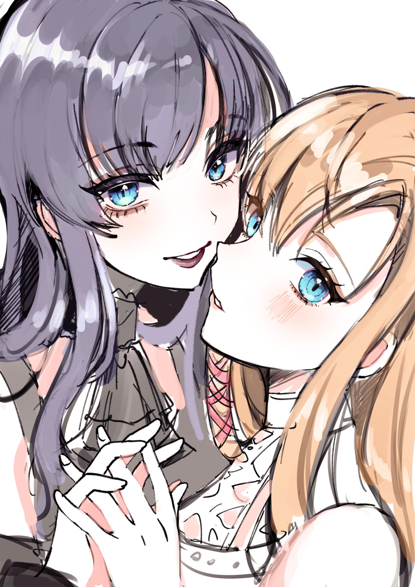 2girls, absurdres, ascot, black_ascot, black_hair, blonde_hair, blue_eyes, dianyanyaa