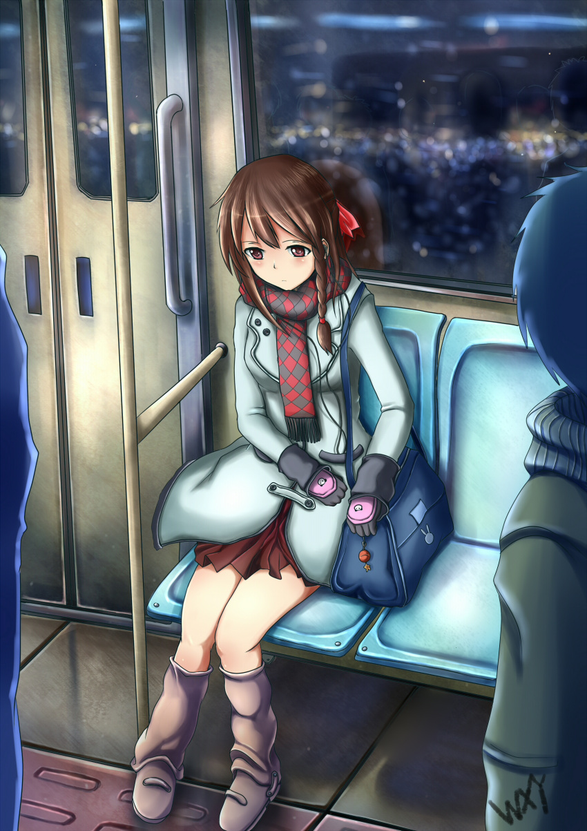bag, boots, braid, coat, gloves, highres, original, reflection