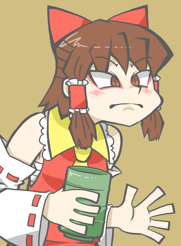 1girl, ascot, blush, bow, brown_background, brown_eyes, brown_hair, bseibutsu