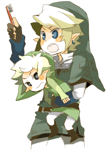 blonde_hair, blue_eyes, blush_stickers, carrying, earrings, hat, jewelry, link