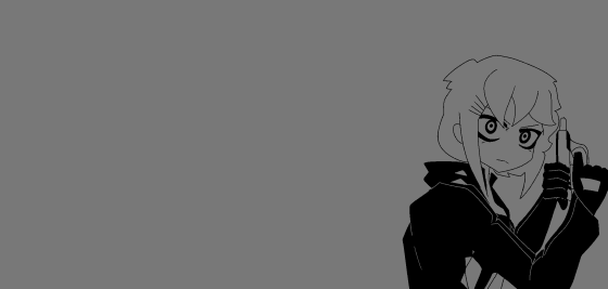 1girl, animated, animated_gif, arm_up, black_coat, black_eyeshadow, blinking, coat, english_commentary, eyeshadow, grey_background, greyscale, gun, hair_ornament, hairclip, handgun, high_contrast, holding, holding_gun, holding_weapon, lagtrain_(vocaloid), looking_at_viewer, looping_animation, makeup, marie_(peripeteia), meme, monochrome, nonahobb, parody, peripeteia, pose_imitation, serious, short_hair, simple_background, solo, style_parody, turning_head, weapon