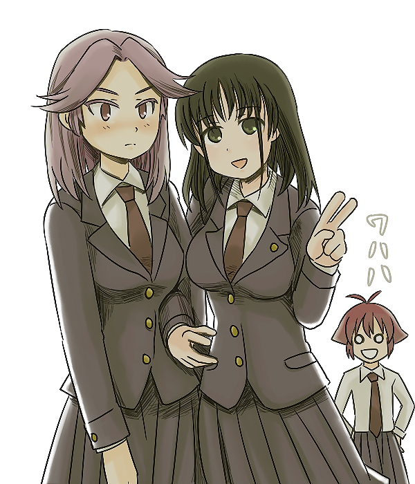catchphrase, ichiban_shibori, kajiki_yumi, kanbara_satomi, multiple_girls, necktie, o_o, purple_hair