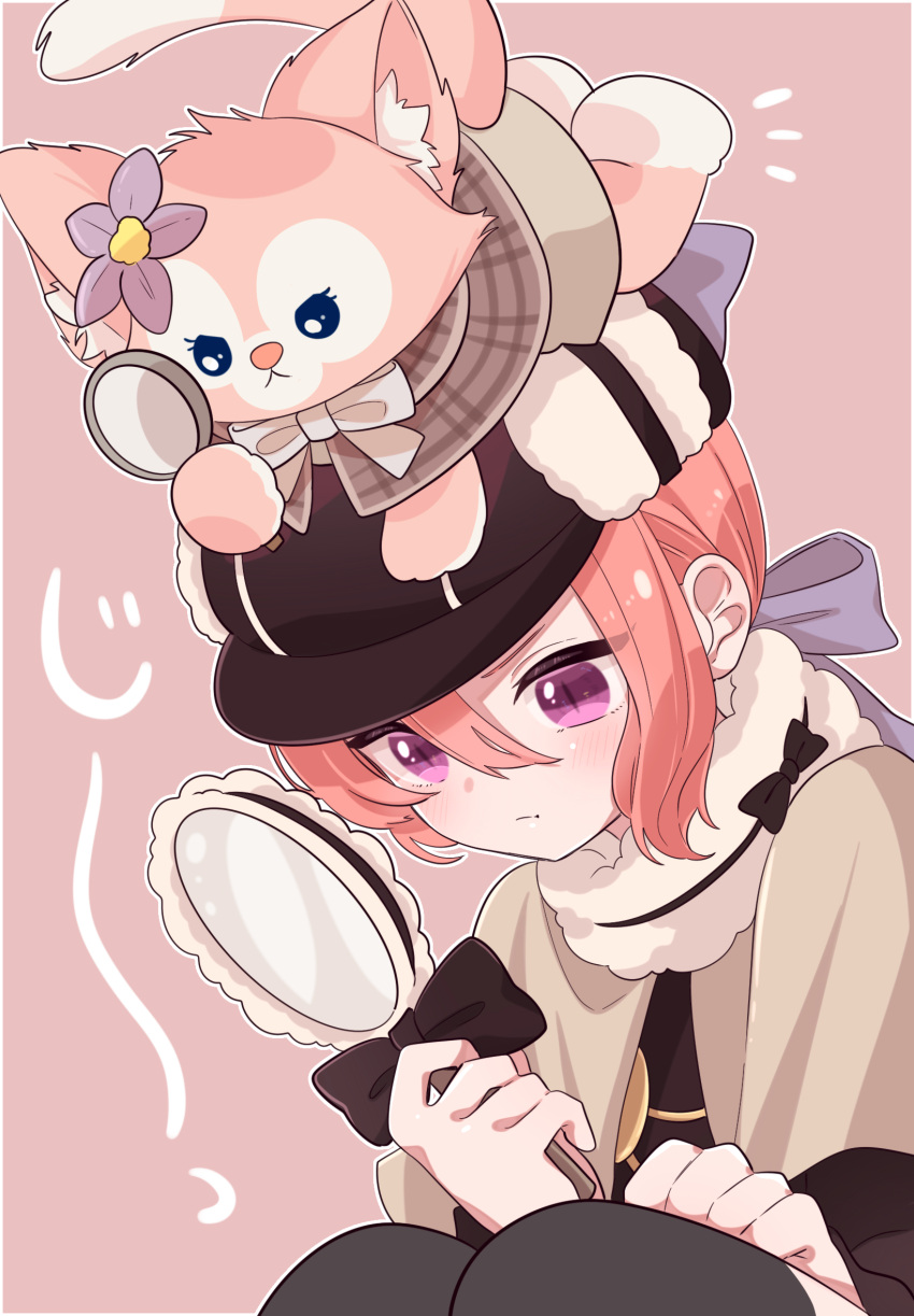 black_bow, black_bowtie, black_thighhighs, bow, bowtie, brown_hair, cat, detec_bell