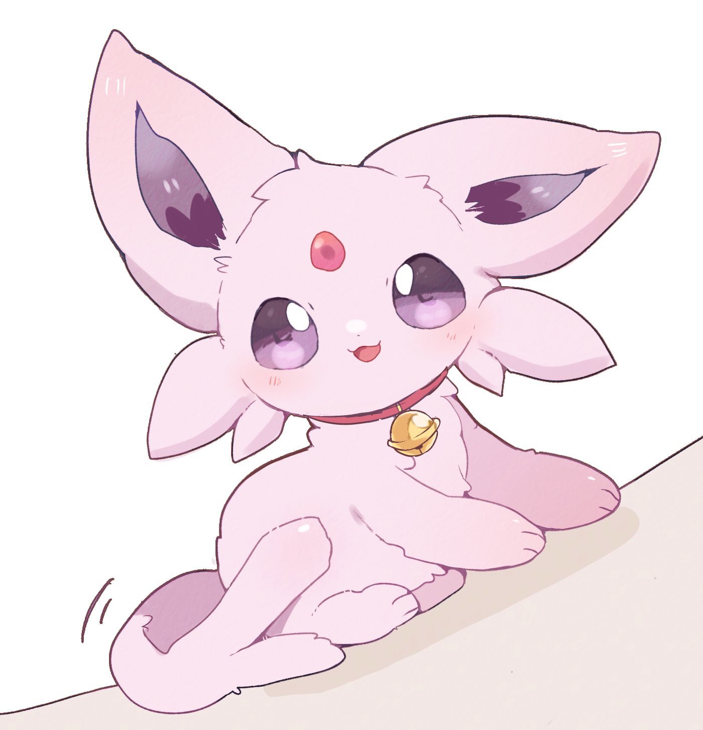 animal_collar, bell, collar, commentary_request, espeon, full_body, highres, looking_at_viewer