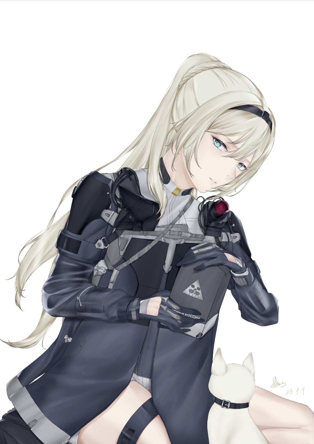 1girl, an-94_(girls'_frontline), an-94_(mod3)_(girls'_frontline), aqua_eyes, artist_name, black_hairband, blonde_hair, blue_gloves