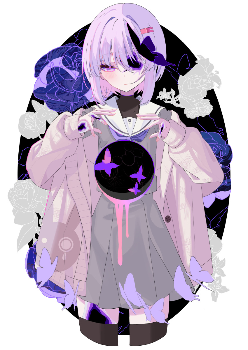 1girl, a.i._voice, absurdres, black_background, black_thighhighs, black_undershirt, blush, border