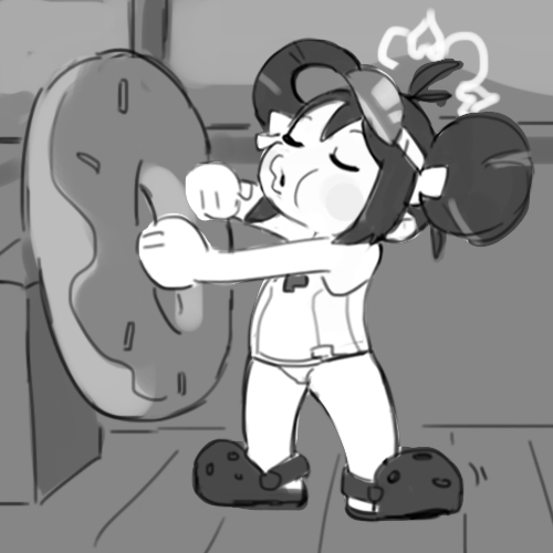 1girl, antenna_hair, blue_archive, chibi, closed_eyes, commentary, crocs, double_bun