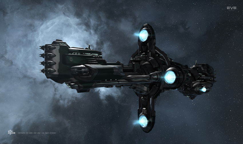 3d, battleship_(eve_online), cannon, combat_ship_(eve_online), commentary, company_logo, company_name, concept_art