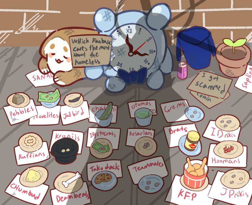 berry, blue_bow, blue_bowtie, bone, bow, bowtie, brick_wall, can
