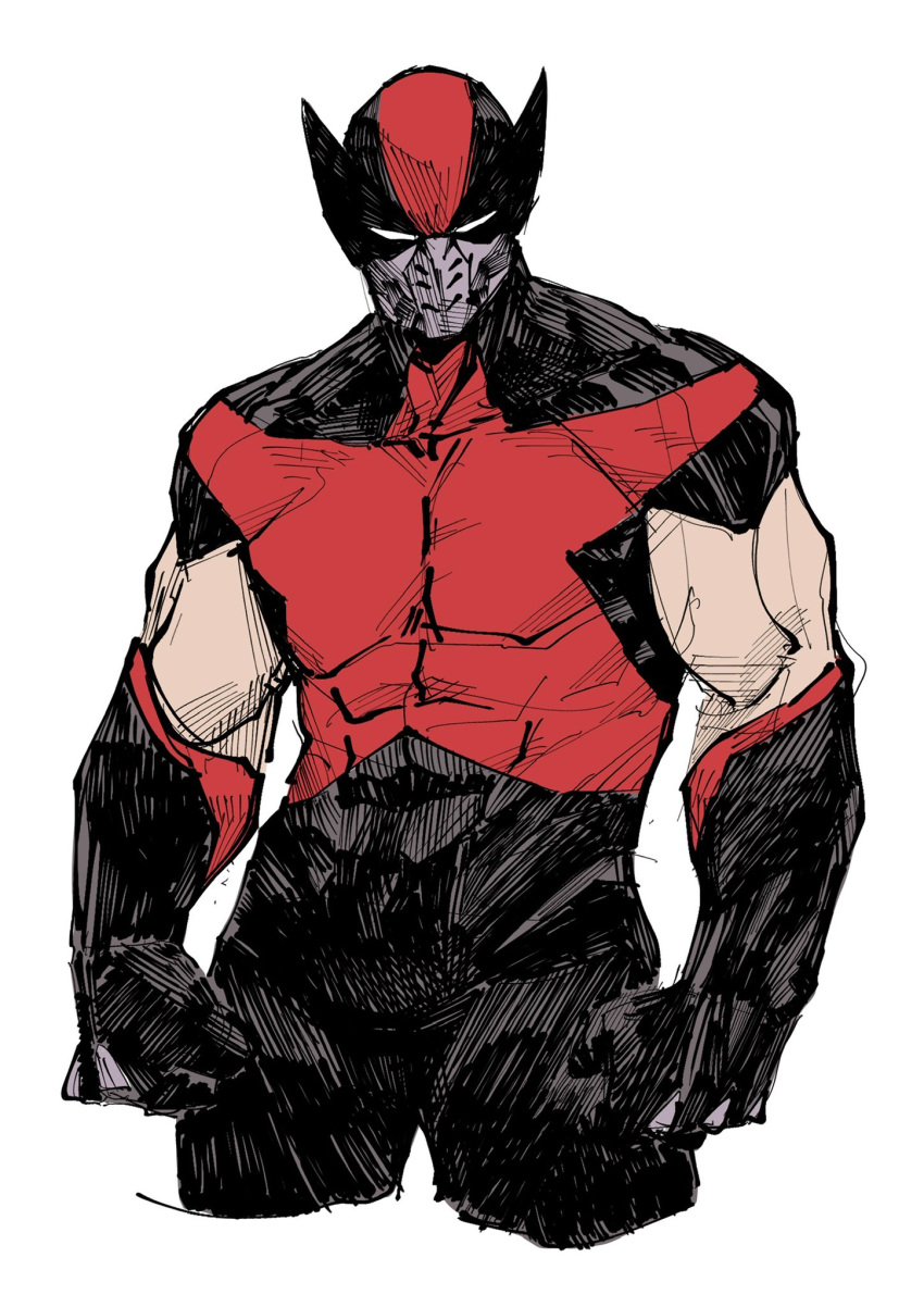 1boy, abs, bodysuit, cropped_legs, highres, male_focus, marvel, mask