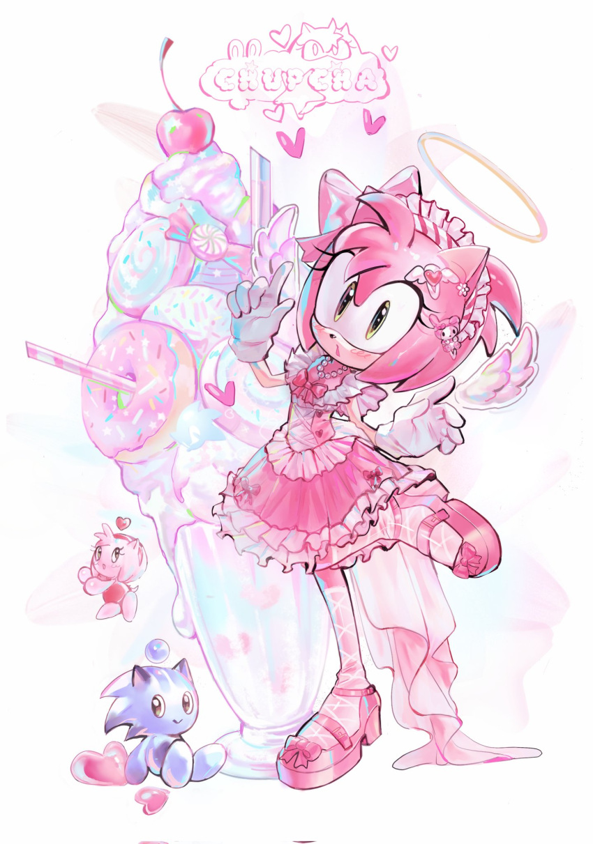 1girl, alternate_costume, amy_chao, amy_rose, animal_ears, animal_nose, bow, candy
