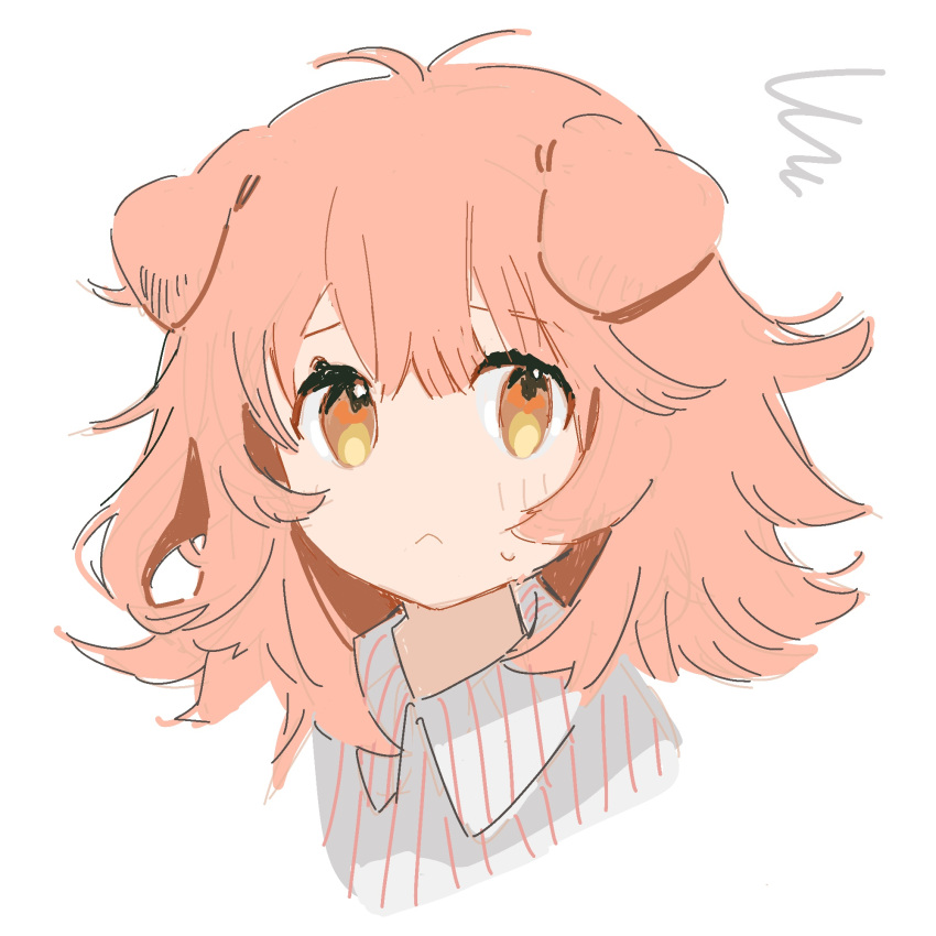 1girl, :<, animal_ears, antenna_hair, arknights, blush, brown_eyes, cat_ears