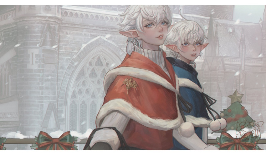 1boy, 1girl, ahoge, alisaie_leveilleur, alphinaud_leveilleur, blue_coat, blue_eyes, bow