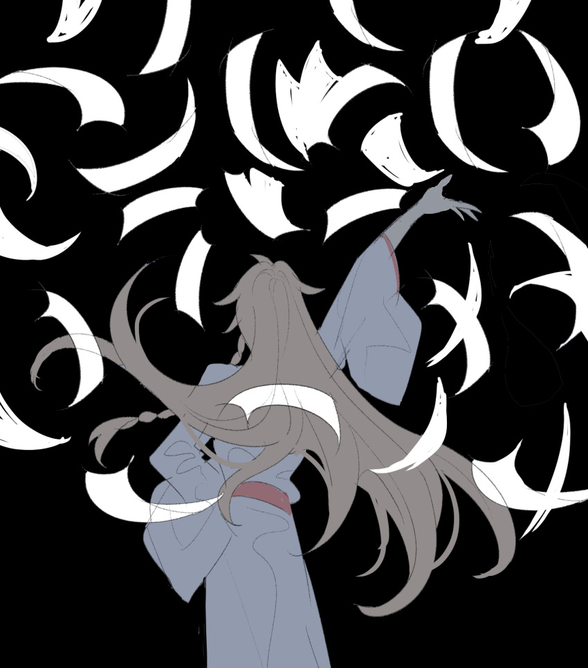 1boy, aibyou_sekai, black_background, blue_hanfu, braid, character_request, check_copyright, chinese_clothes
