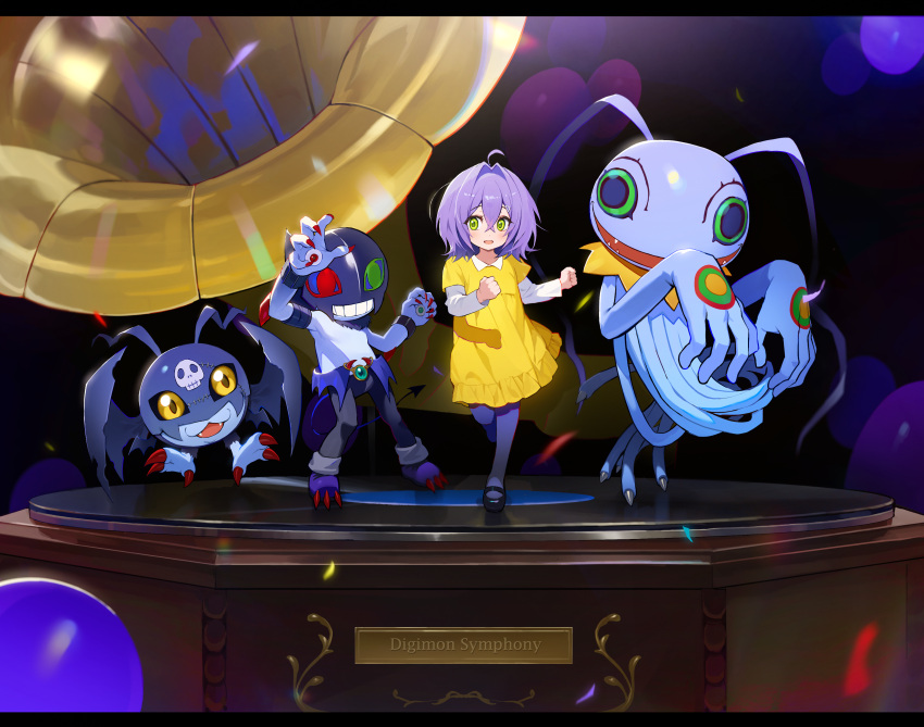 1boy, 1girl, absurdres, black_pantyhose, blue_skin, colored_skin, digimon, digimon_(creature)