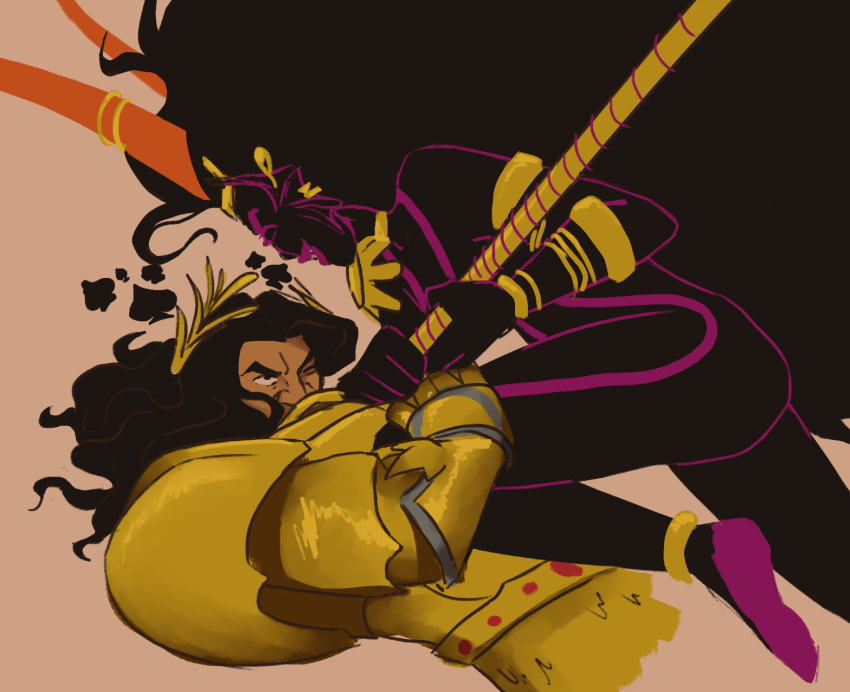1boy, 1girl, absurdly_long_hair, alien, anklet, armlet, armor, black_bodysuit