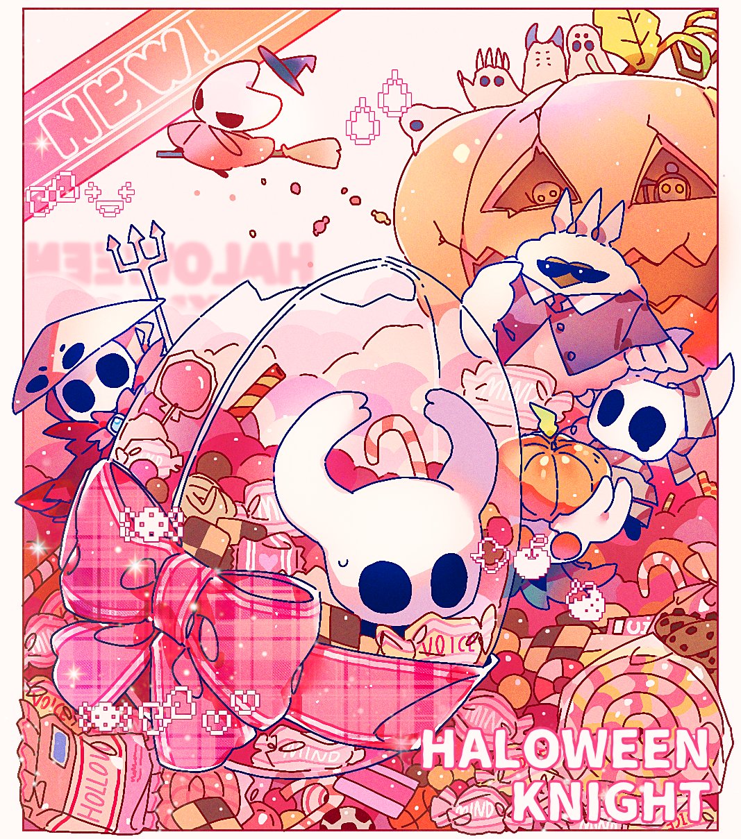 bow, broken_vessel_(hollow_knight), broom, candy, candy_apple, candy_cane, checkerboard_cookie, chocolate