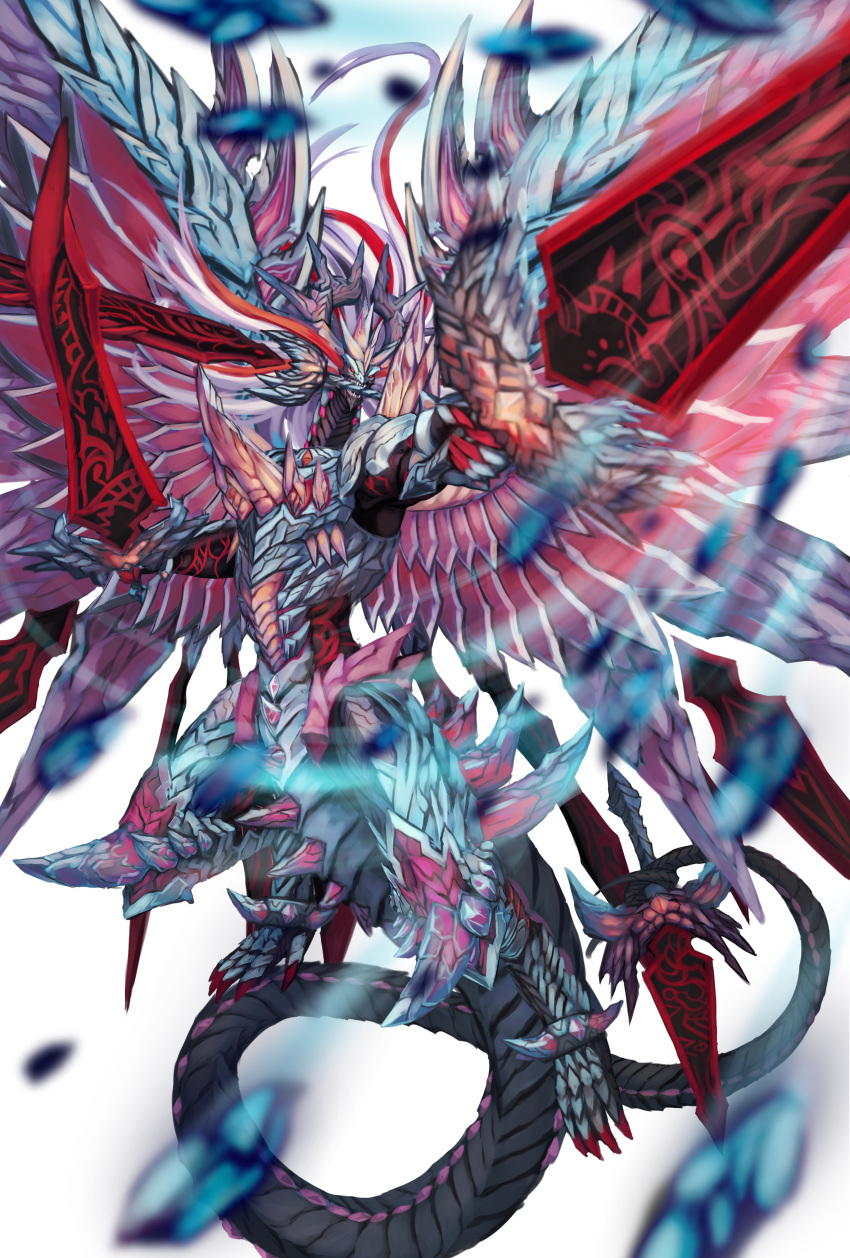 absurdres, albaz_(yu-gi-oh!), creature_focus, dragon, dragon_tail, dragon_wings, dual_wielding, duel_monster