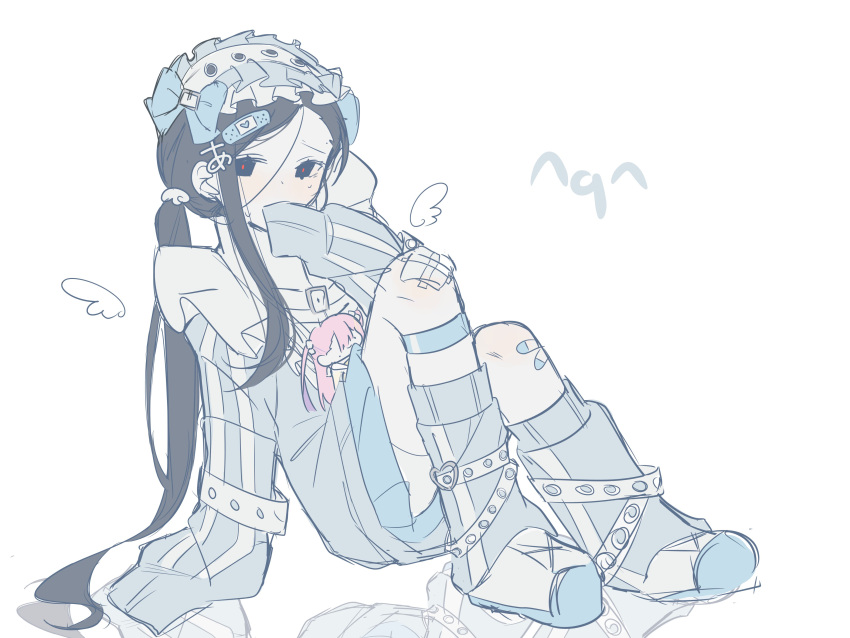 1girl, absurdres, alternate_costume, alternate_hairstyle, bandaid, bandaid_on_hair, bandaid_on_knee, bandaid_on_leg