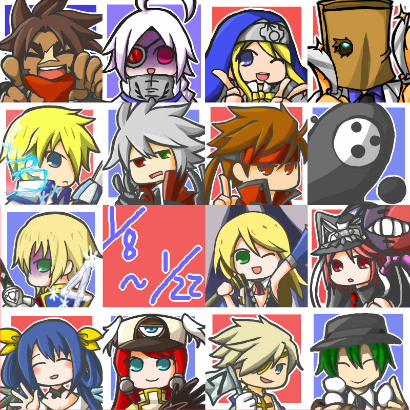 ahoge, arakune, blazblue, blonde_hair, blue_eyes, blue_hair, braid, bridget