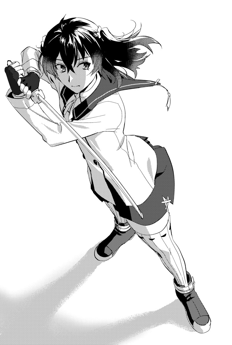 1girl, asakura_mihono, closed_mouth, commentary_request, dutch_angle, fingerless_gloves, full_body, gloves