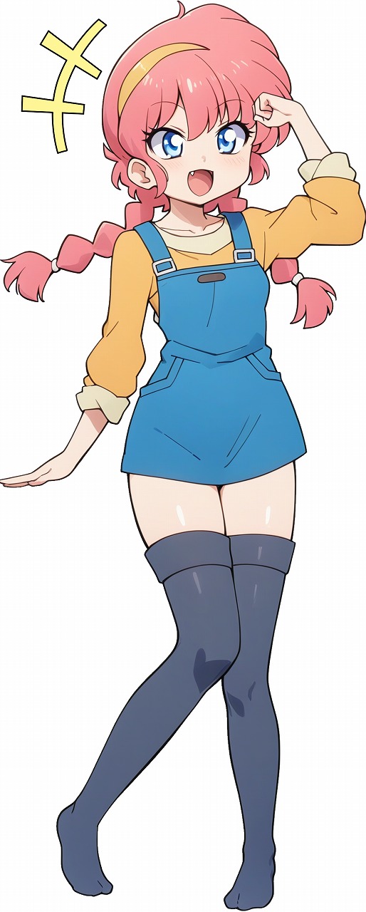 1girl, blue_eyes, breasts, commentary_request, fang, genderswap, genderswap_(mtf), hairband