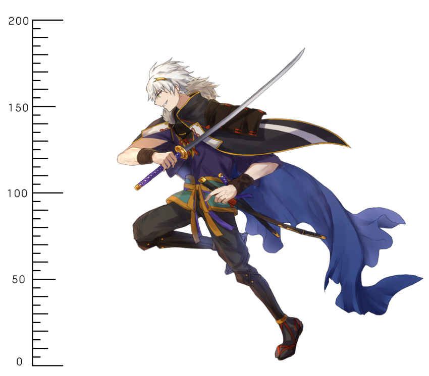 1boy, armor, black_socks, blue_cape, bracer, cape, full_body, fur-trimmed_cape