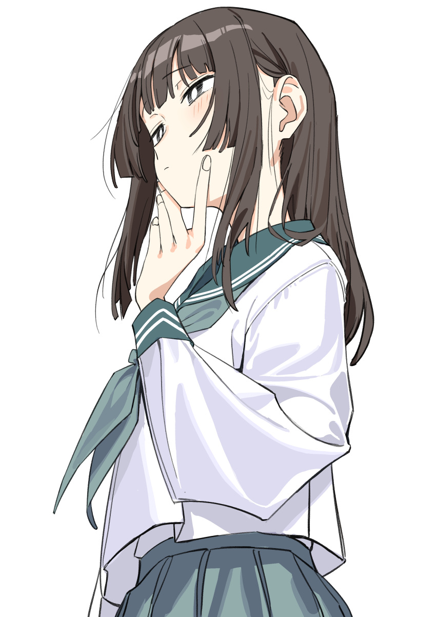 1girl, absurdres, arm_at_side, black_eyes, blush, bright_pupils, brown_hair, closed_mouth
