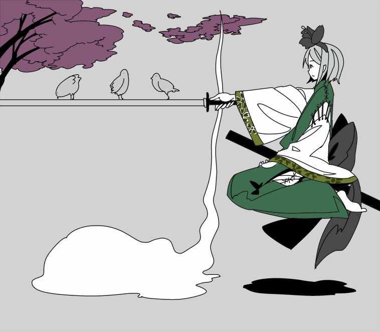 alternate_costume, japanese_clothes, katana, konpaku_youmu, konpaku_youmu_(ghost), myon, peptide, short_hair