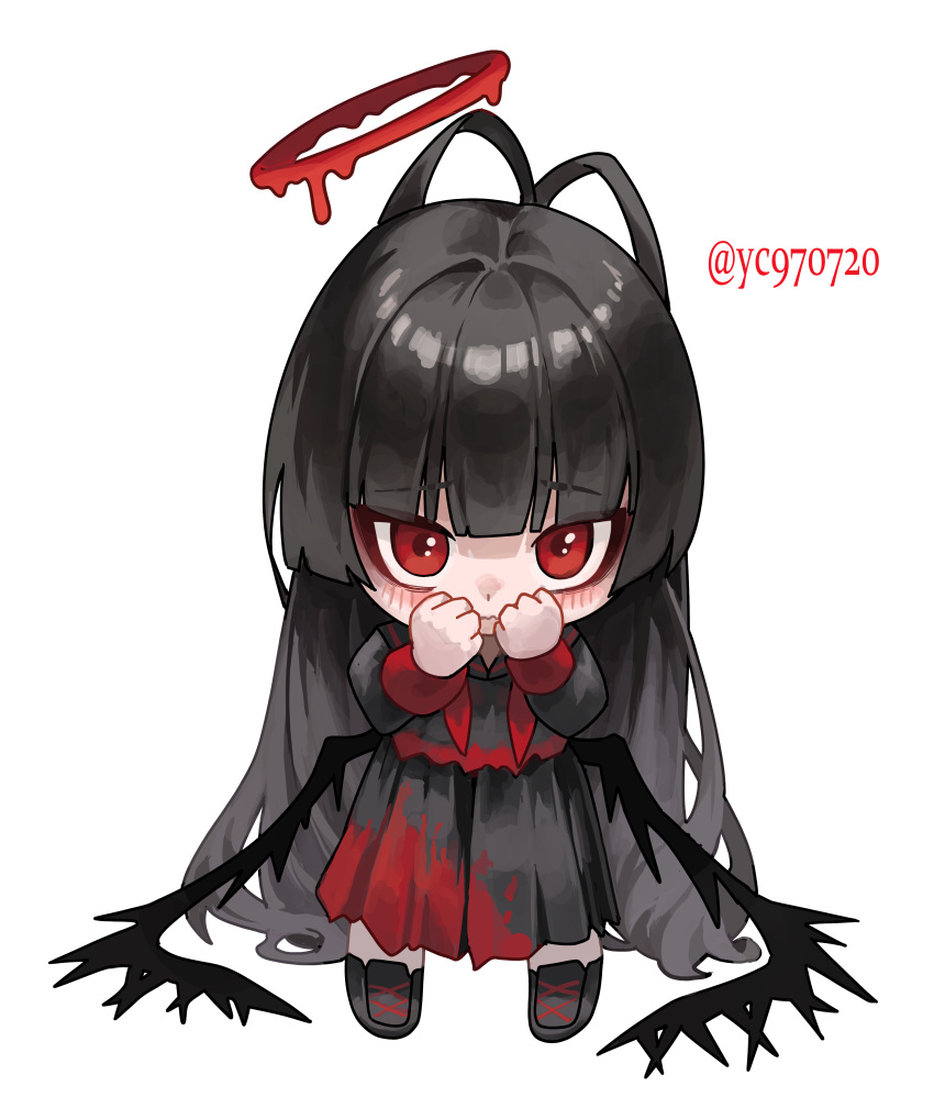1girl, absurdly_long_hair, absurdres, black_footwear, black_hair, black_jacket, black_skirt, black_wings