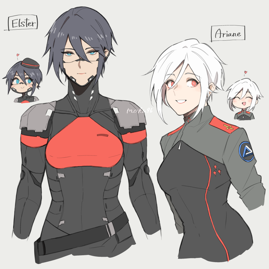 2girls, android, ariane_yeong, black_hair, blue_eyes, blush, closed_eyes, cyberpunk